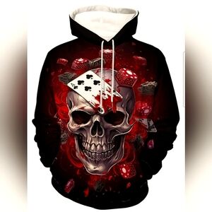 3D Skull Poker Card Dice Hoodie Unisex 3XL New